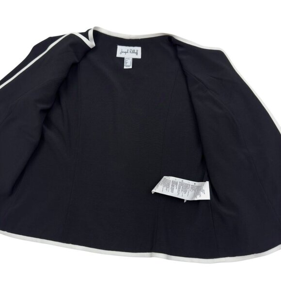 Joseph Ribkoff Black/White Piped Front Pocket Open Front Jacket Women's Size 6 - Picture 5 of 8